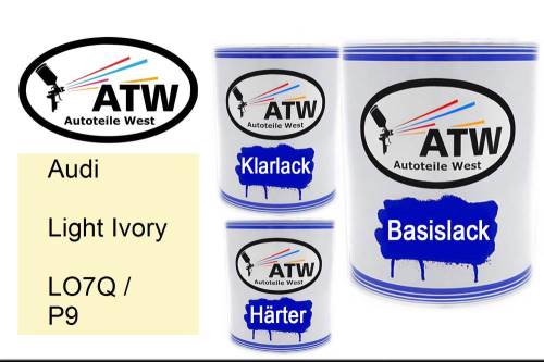 Audi, Light Ivory, LO7Q / P9: 1L Lackdose + 1L Klarlack + 500ml Härter - Set, von ATW Autoteile West.